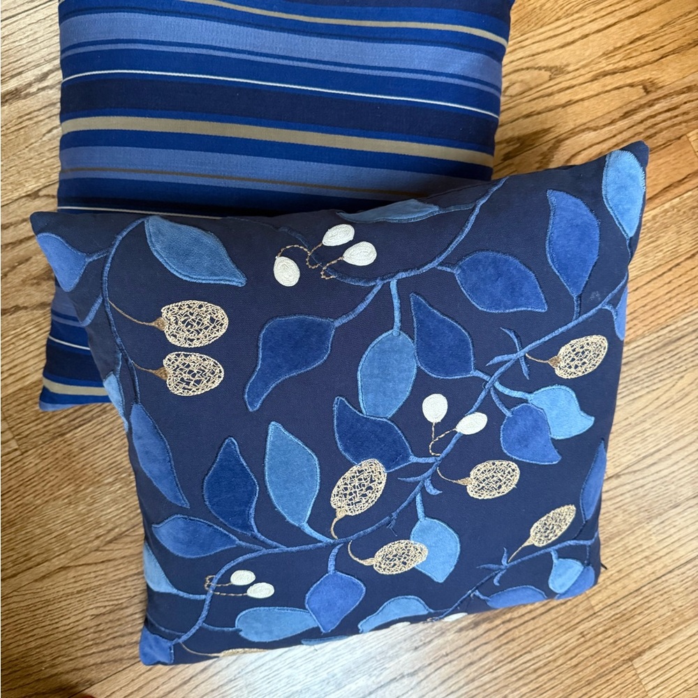 Crate&Barrel Navy and beige Embroidered 18x18” Pillow covers